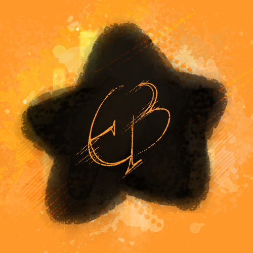 Artists A black star against an orange background and handwritten letters in the star EB