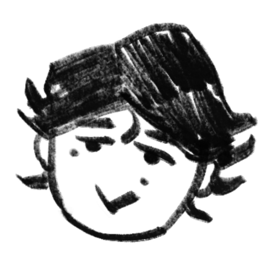 Digital sketch of Viktor looking cutely at the viewer with a cartoony V mouth