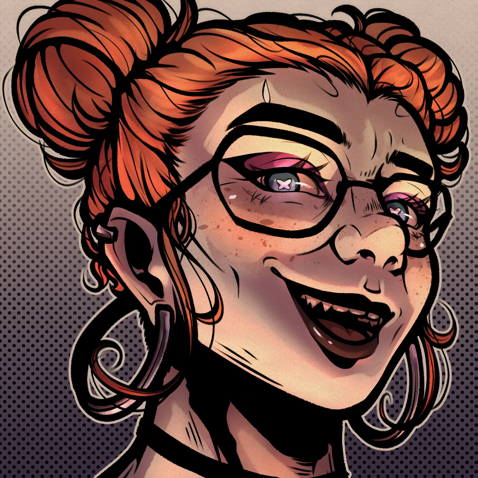 Mods Digital art of smiling person with ponytailed orange hair and glasses