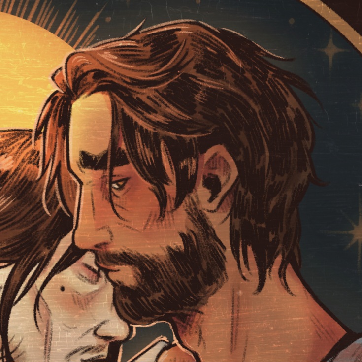 Artists Painting of Jayce in side profile, looking softly down at Viktor