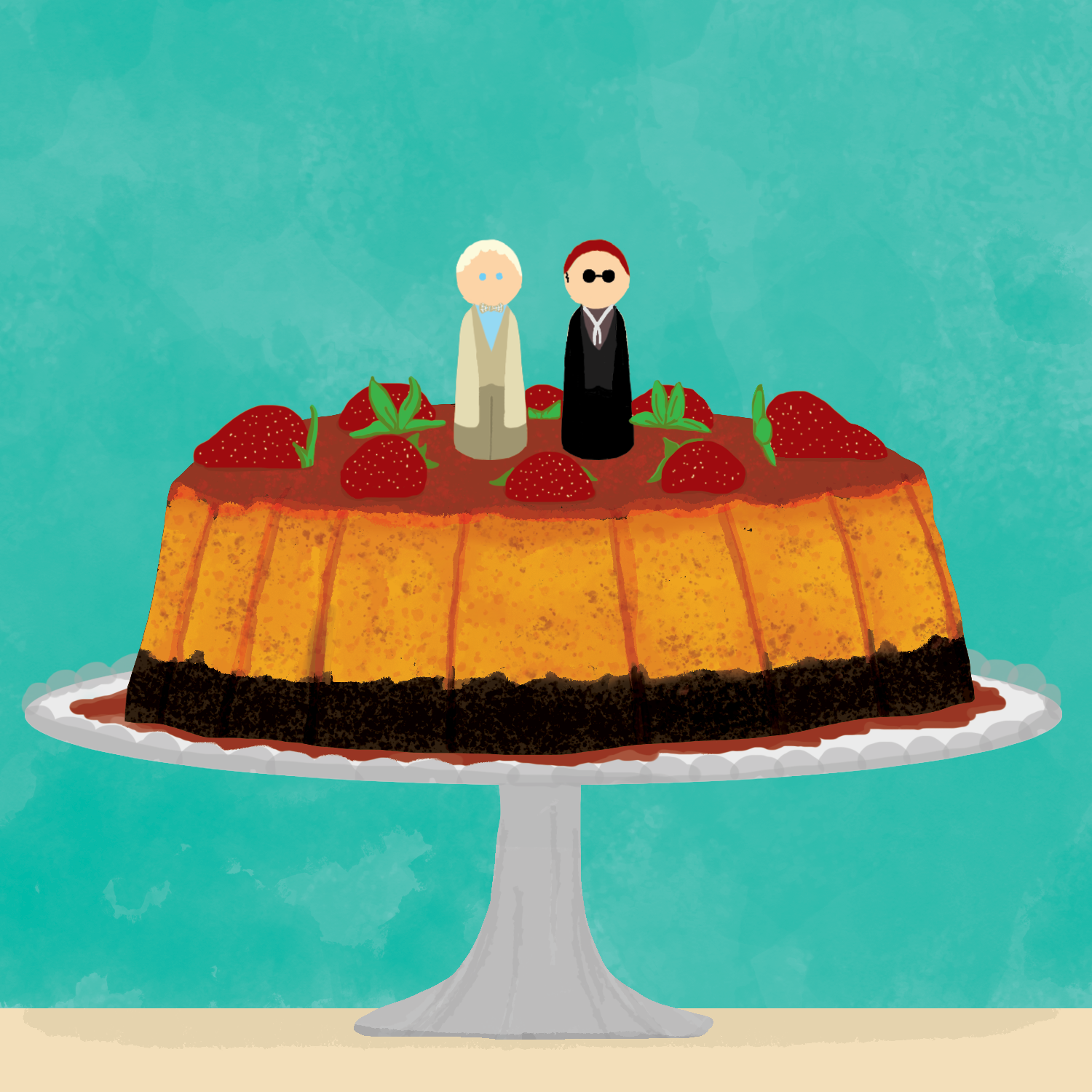Mods A cute drawing of Crowley and Aziraphale sitting on a cake