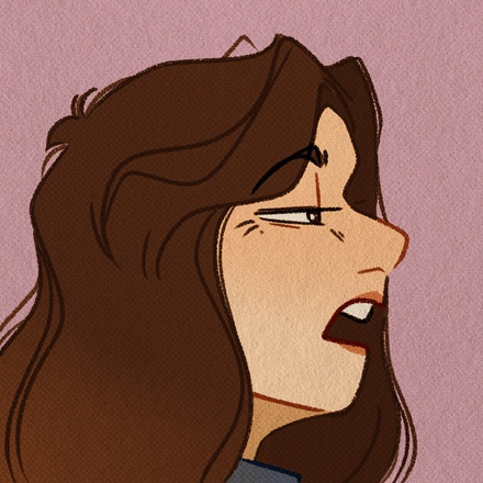 Artists Painting of the side profile of someone with long brown hair looking snarkily off-screen